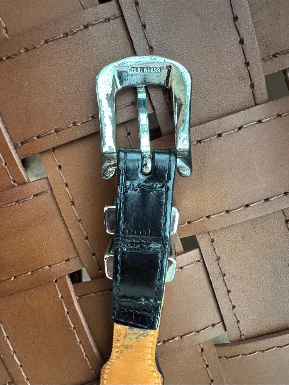 Martin Dingman Black Alligator Leather Belt with Silver Buckle 85 / 34